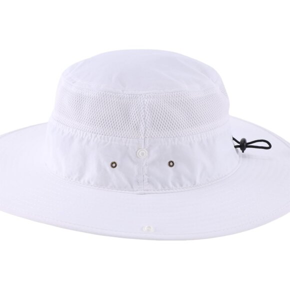 Unisex White 100% Polyester Wide Brim Boonie Mesh With Chin Strap Bucket Sun Hat - Picture 5 of 7